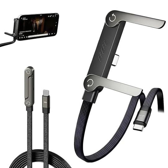 2-in-1 240W Fast Charging Cable with 360° Foldable Phone Stand