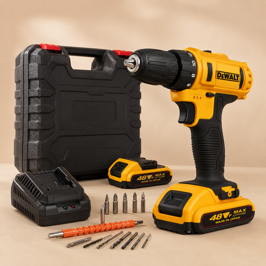 DeWALT Cordless Electric Drill 48V | 2 Lithium Batteries, Drill Driver & Tool Kit