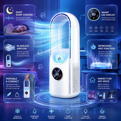 1. 4-in-1 Bladeless Air Cooler Fan | Cooling, Humidifier, Purifier & Night Light